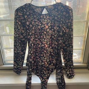 Free People LS Floral Tie Back Bodysuit